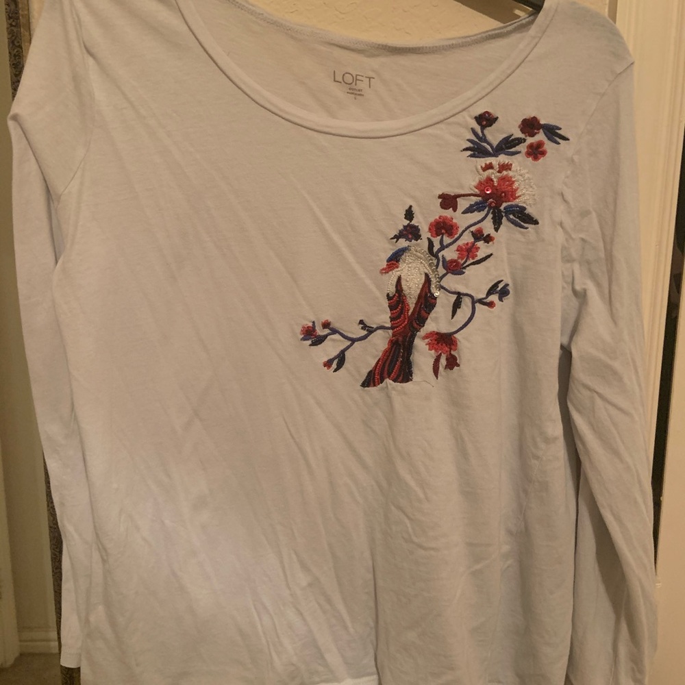 LOFT LONG SLEEVE BEADED TOP
